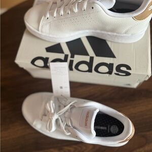 Adidas White Sneakers with Gold Details